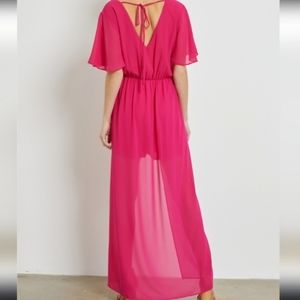 Women's Chiffon Romper-Dress Fuchia Size Large